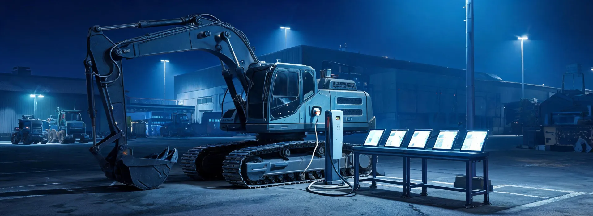 Battery-assist excavator and connected fleet yard