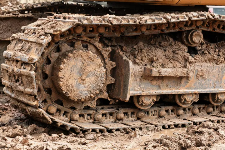 Excavator undercarriage track group close-up