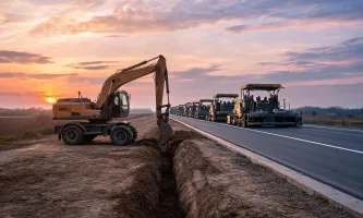 Excavator on highway shoulder